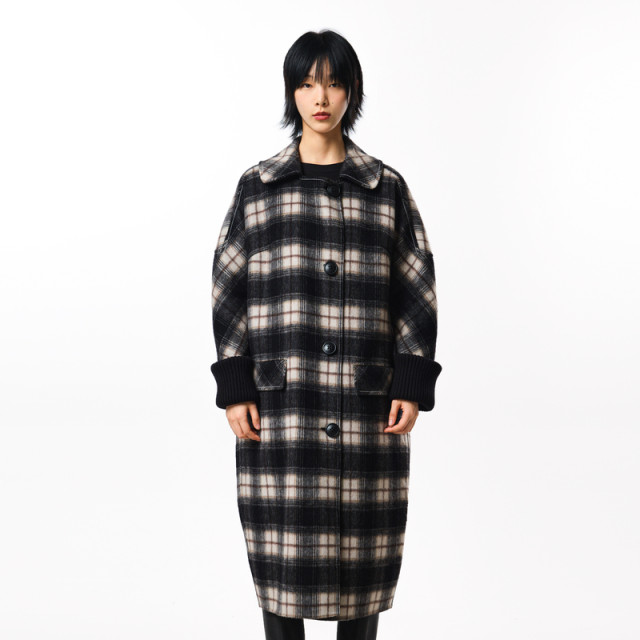 【商场同款】MOVEUP幻走2023秋季新款撞色明线设计师长款毛呢外套