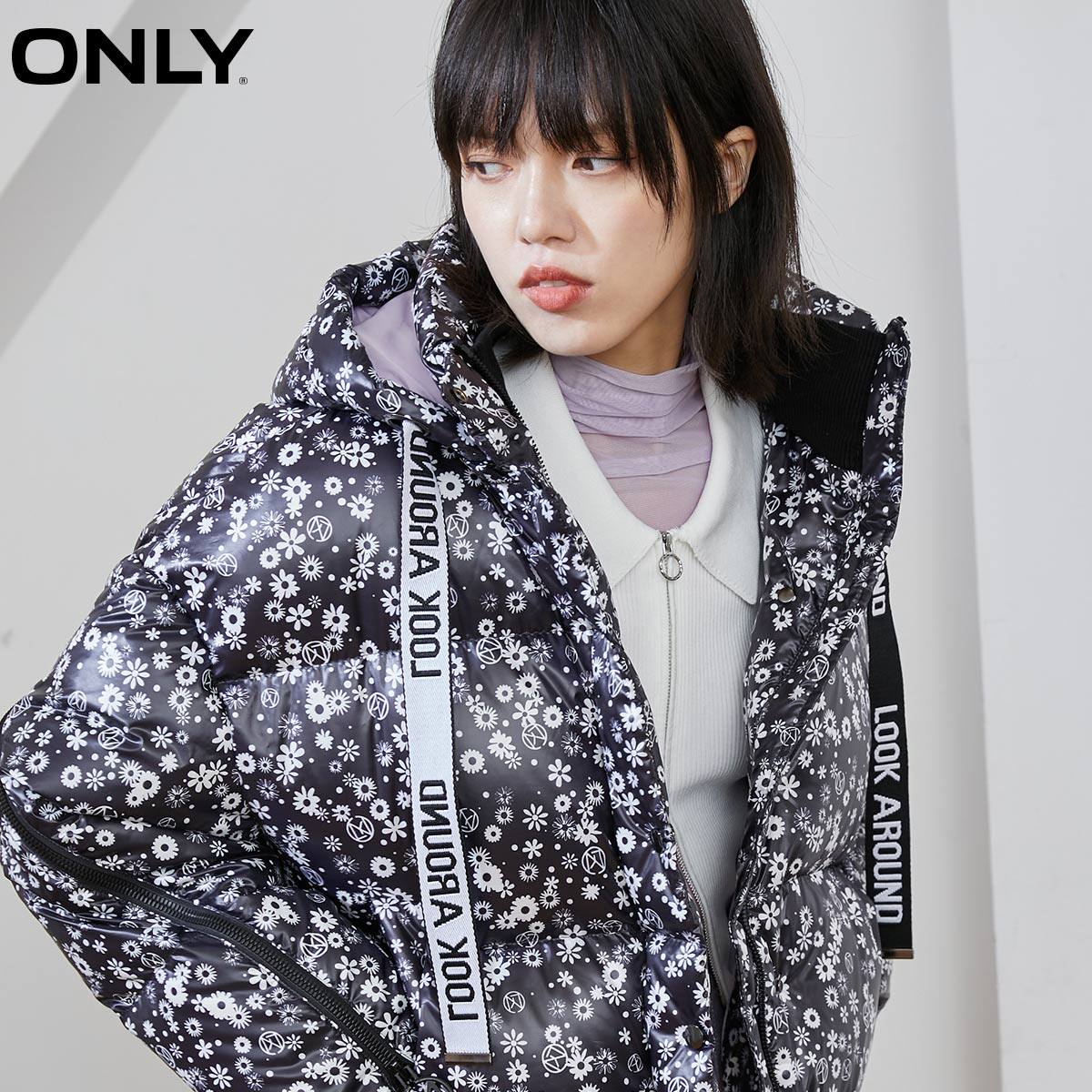 only2021冬季新款短款印花羽绒服 ONLYoutlets店羽绒服