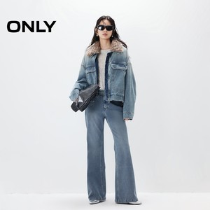 ONLY2025秋冬新款可拆卸保暖毛绒领宽松落肩显瘦夹棉牛仔外套女