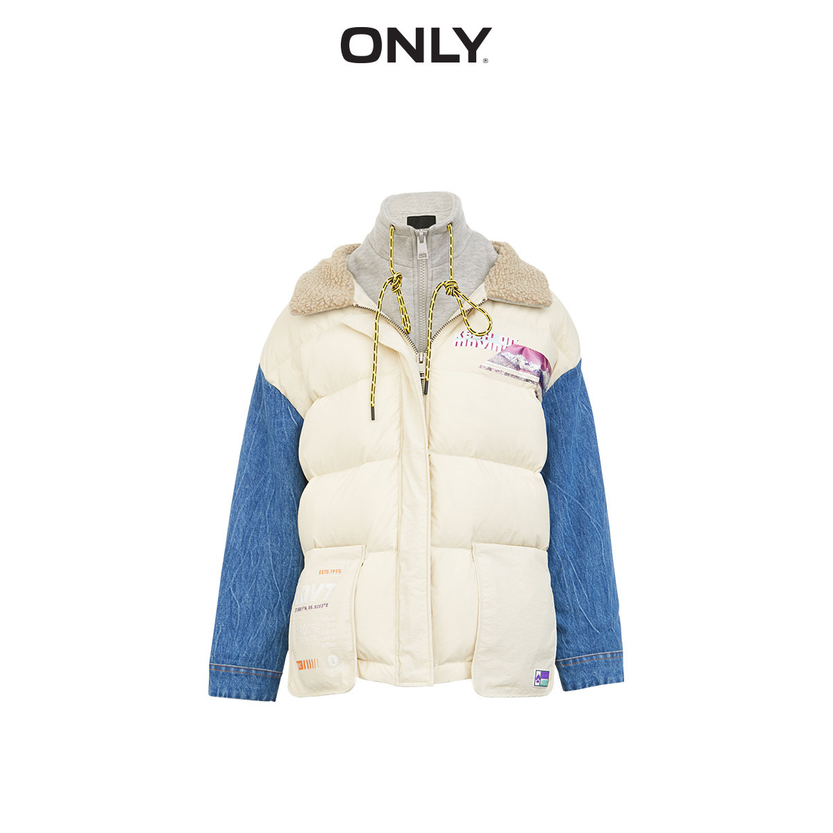 only奥莱秋季新款假两件拼接羽绒服 ONLYoutlets店羽绒服