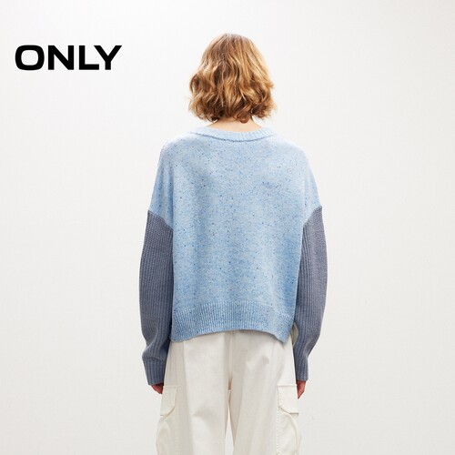 【ONLY奥莱】春夏宽松针织廓形拼接落肩经典简约百搭圆领毛衣女 - 图3