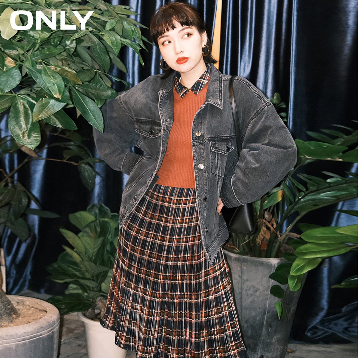 only奥莱夏季格子针织两件套连衣裙 ONLYoutlets店连衣裙