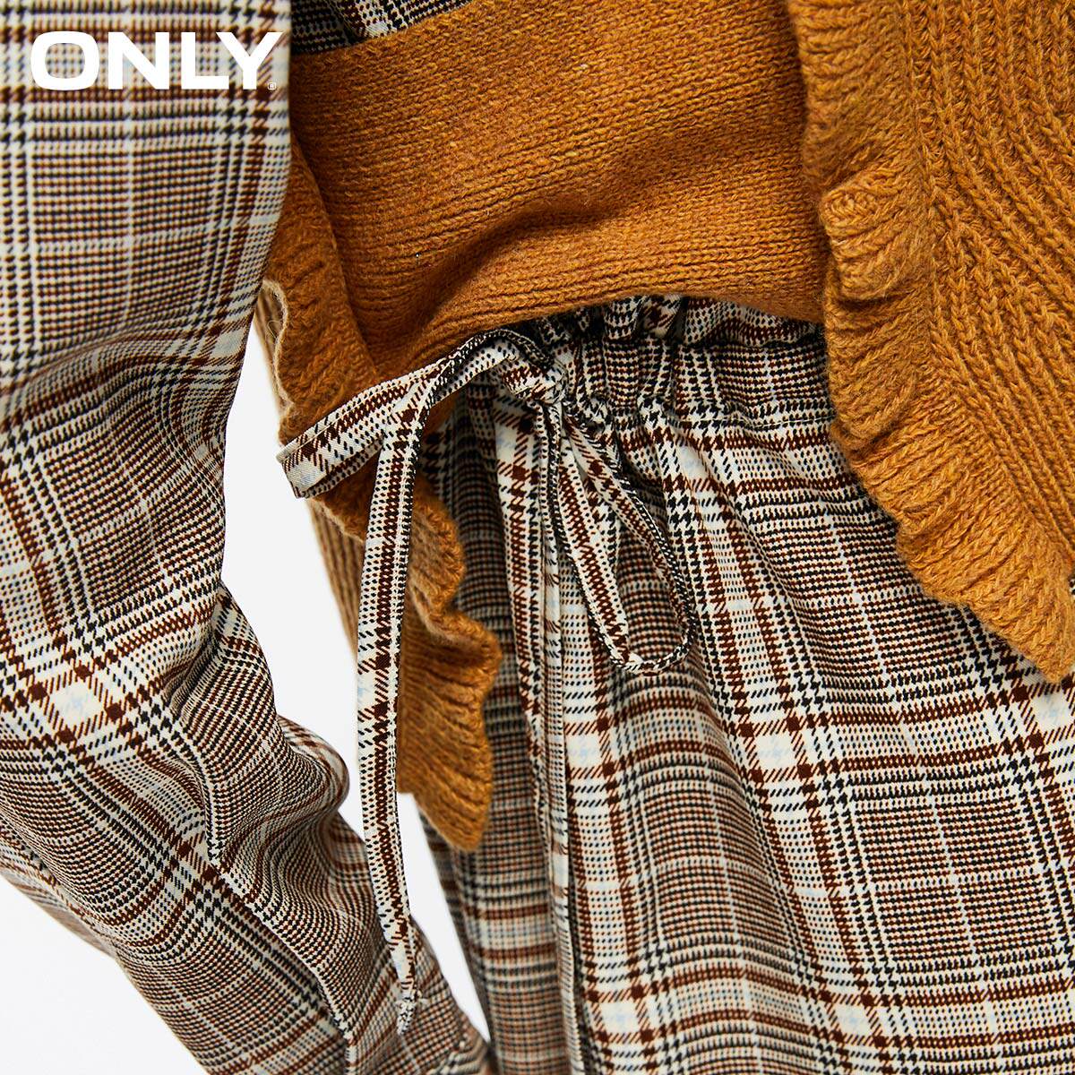 only夏季新款宽松长袖收腰格纹裙子 ONLYoutlets店连衣裙