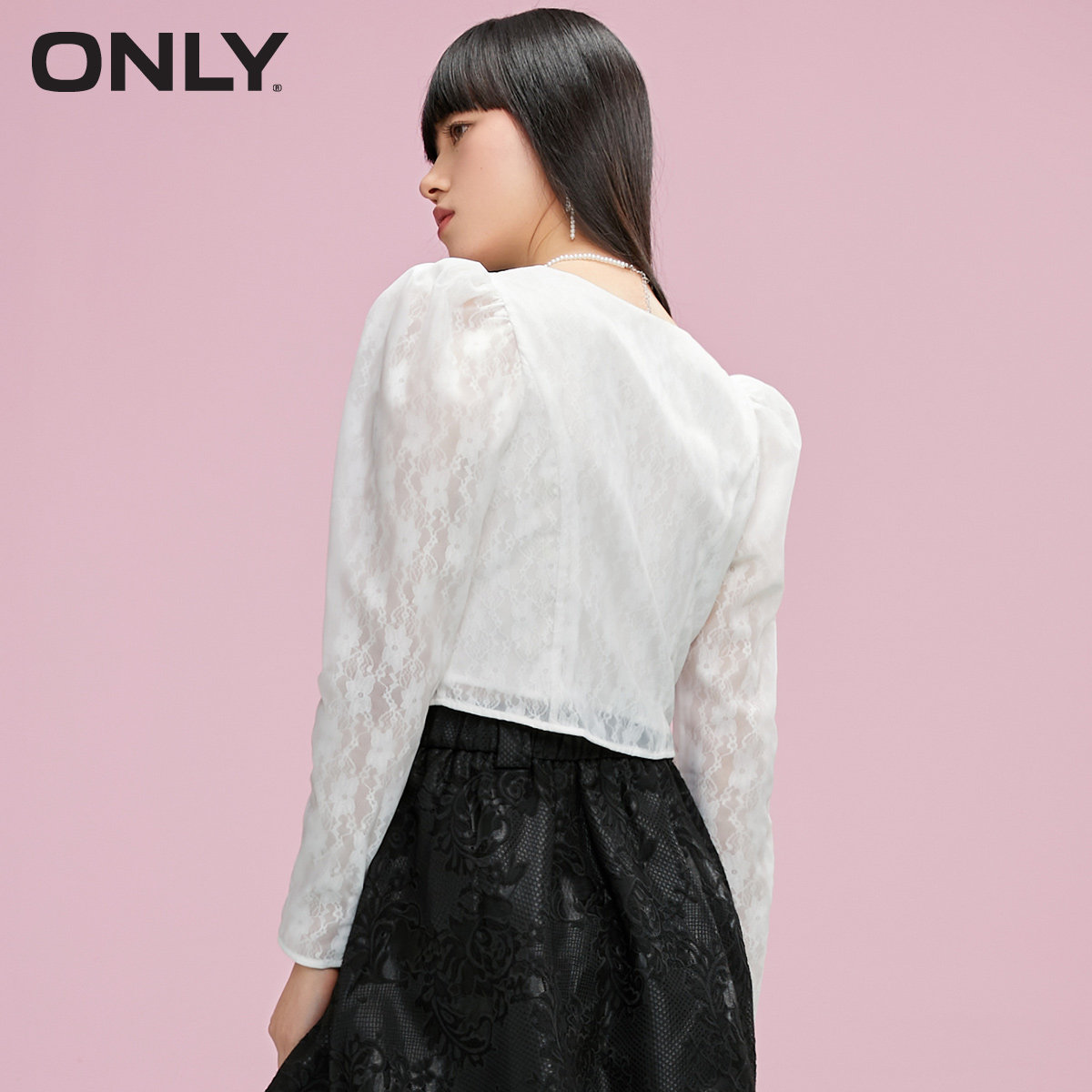 only奥莱春季新款复古轻熟风雪纺衫 ONLYoutlets店蕾丝衫/雪纺衫