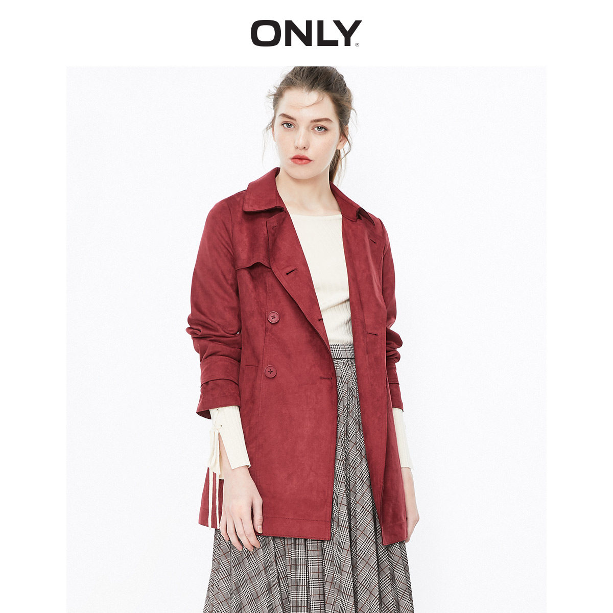 only奥莱清仓秋季新款休闲绒面系带 ONLYoutlets店风衣