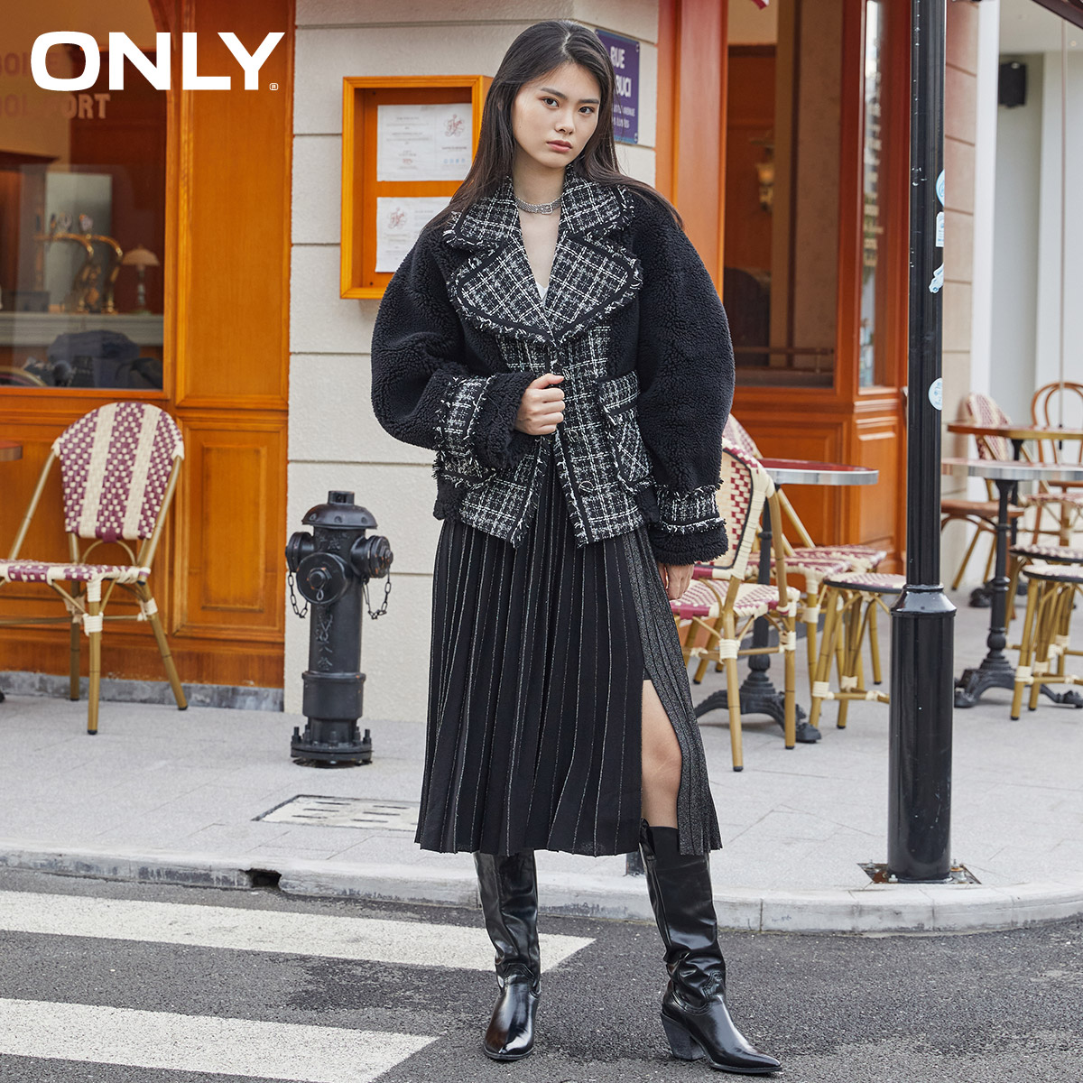 only奥莱秋季潮流小香风毛外套夹克 ONLYoutlets店皮衣