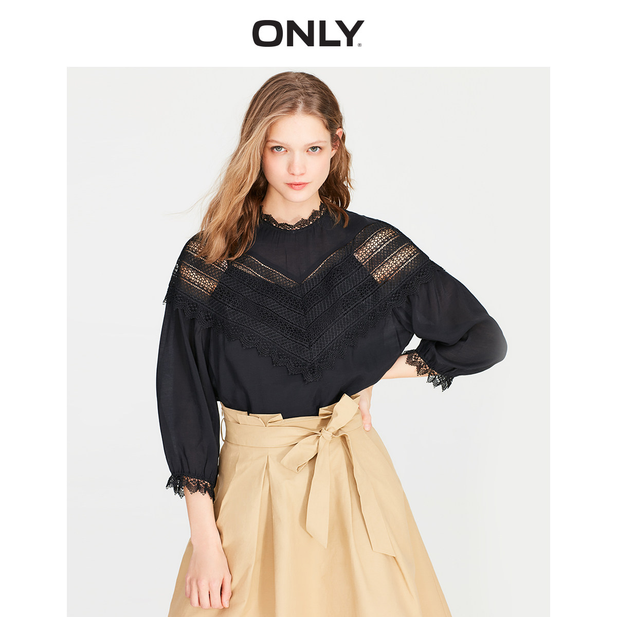 only秋季新款纯色蕾丝两件套 t恤 ONLYoutlets店蕾丝衫/雪纺衫