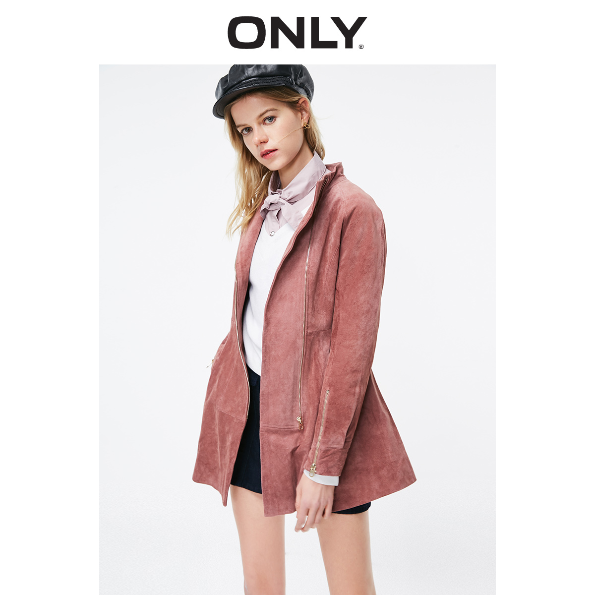 only春季新款绒面收腰休闲皮衣 ONLYoutlets店皮衣