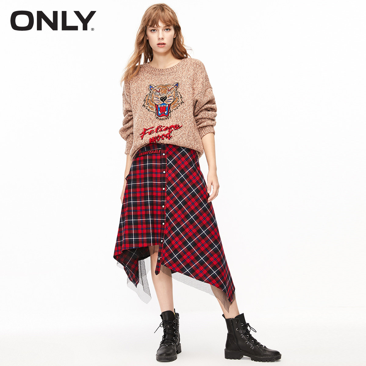 only奥莱冬季新款圆领混色薄毛衣 ONLYoutlets店毛衣