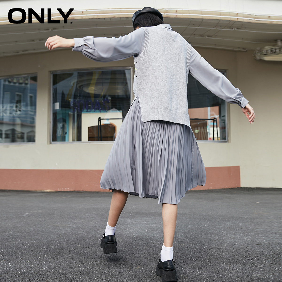 only2021甜美两件套格子针织连衣裙 ONLYoutlets店连衣裙