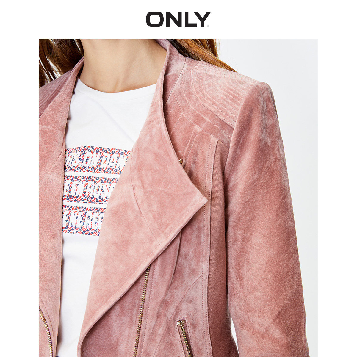 only奥莱秋季新款绒面拼接拉链皮衣 ONLYoutlets店皮衣