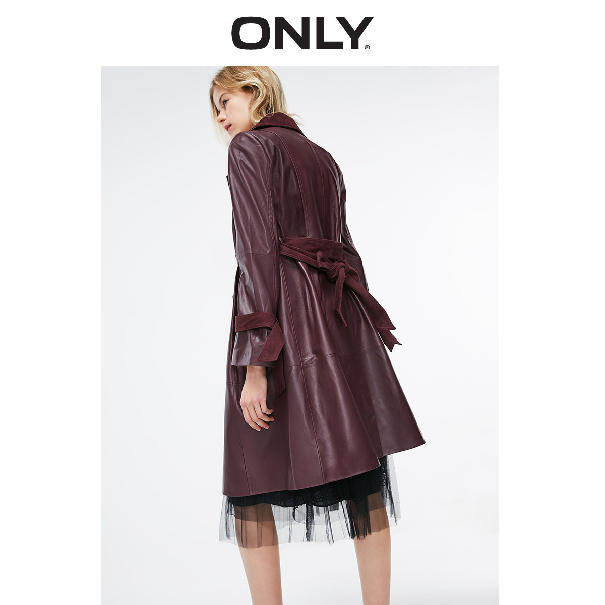 only秋季新款绵羊皮喇叭袖长款皮衣 ONLYoutlets店皮衣