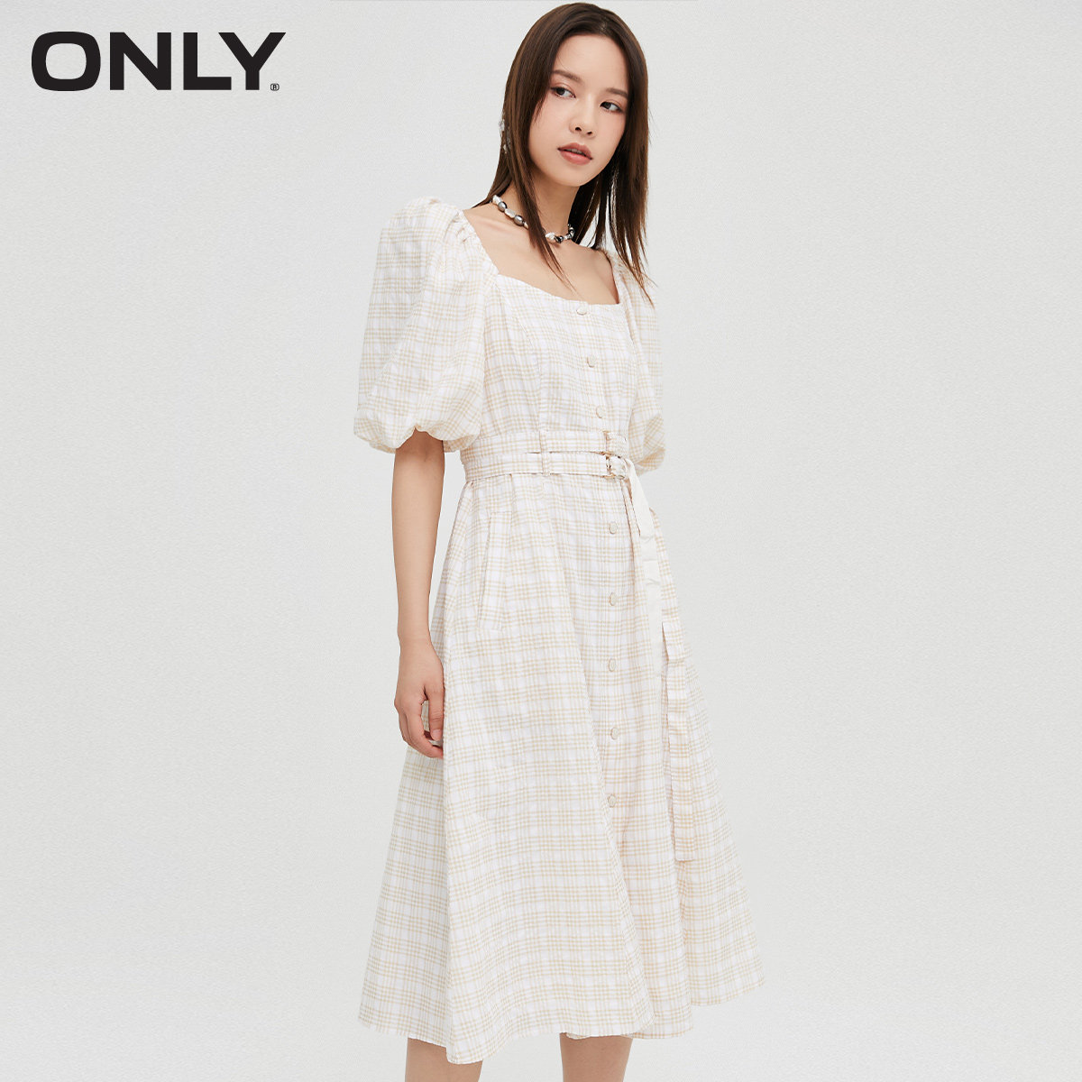 only奥莱春季新款气质格纹连衣裙 ONLYoutlets店连衣裙
