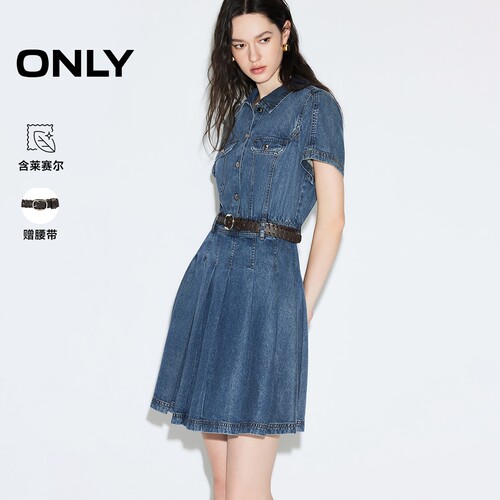 ONLY2026秋季新款辣妹风翻领短袖A字显瘦短款裙子牛仔连衣裙女 - 图0