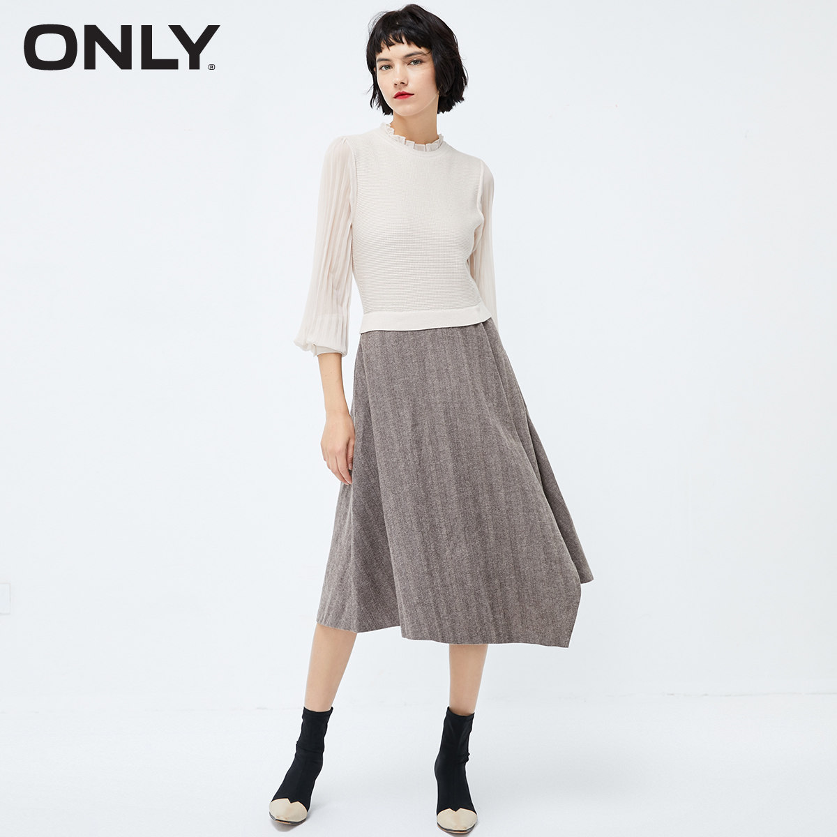 only奥莱冬季新款气质雪纺针织裙子 ONLYoutlets店连衣裙