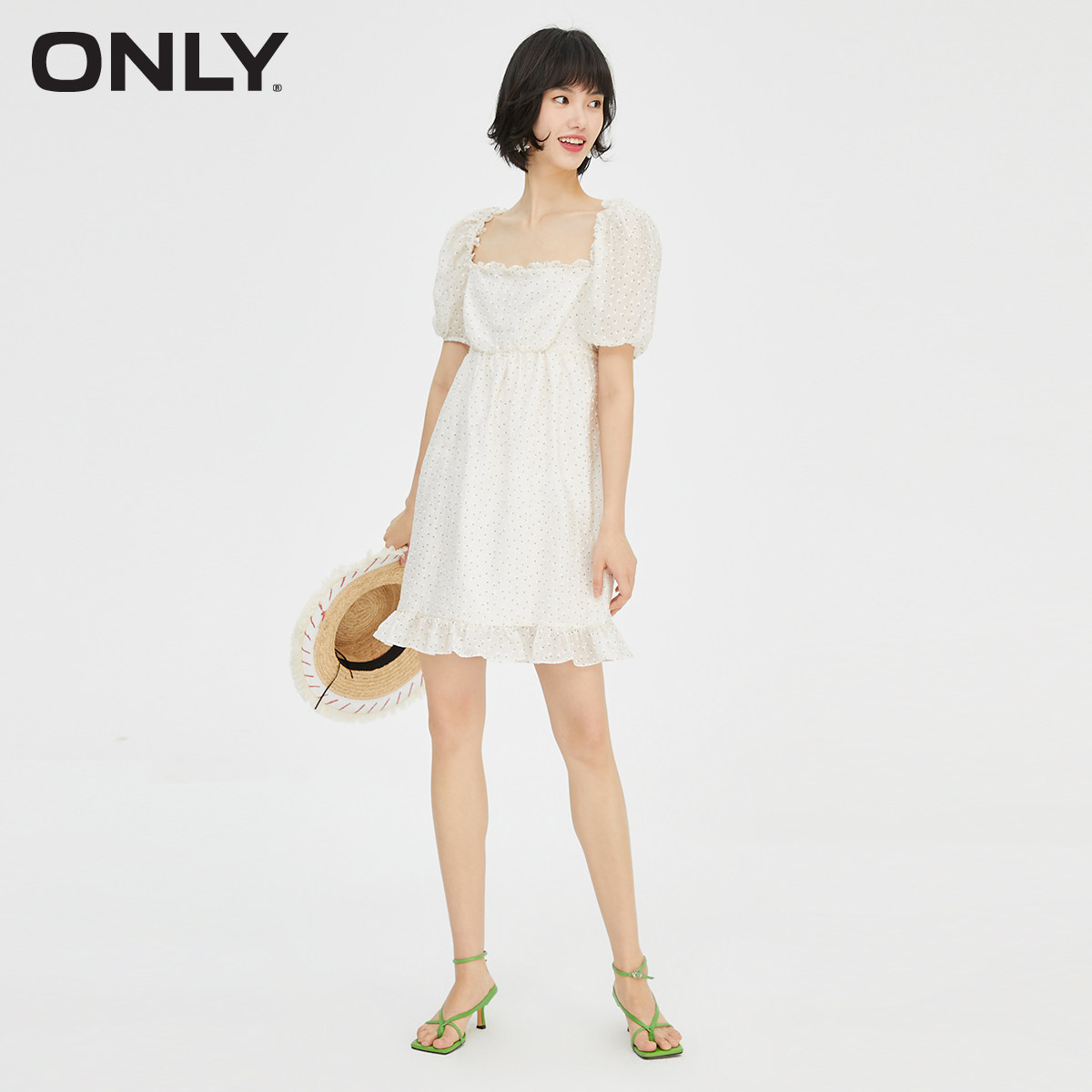 only春季新款气质方领甜美连衣裙 ONLYoutlets店连衣裙