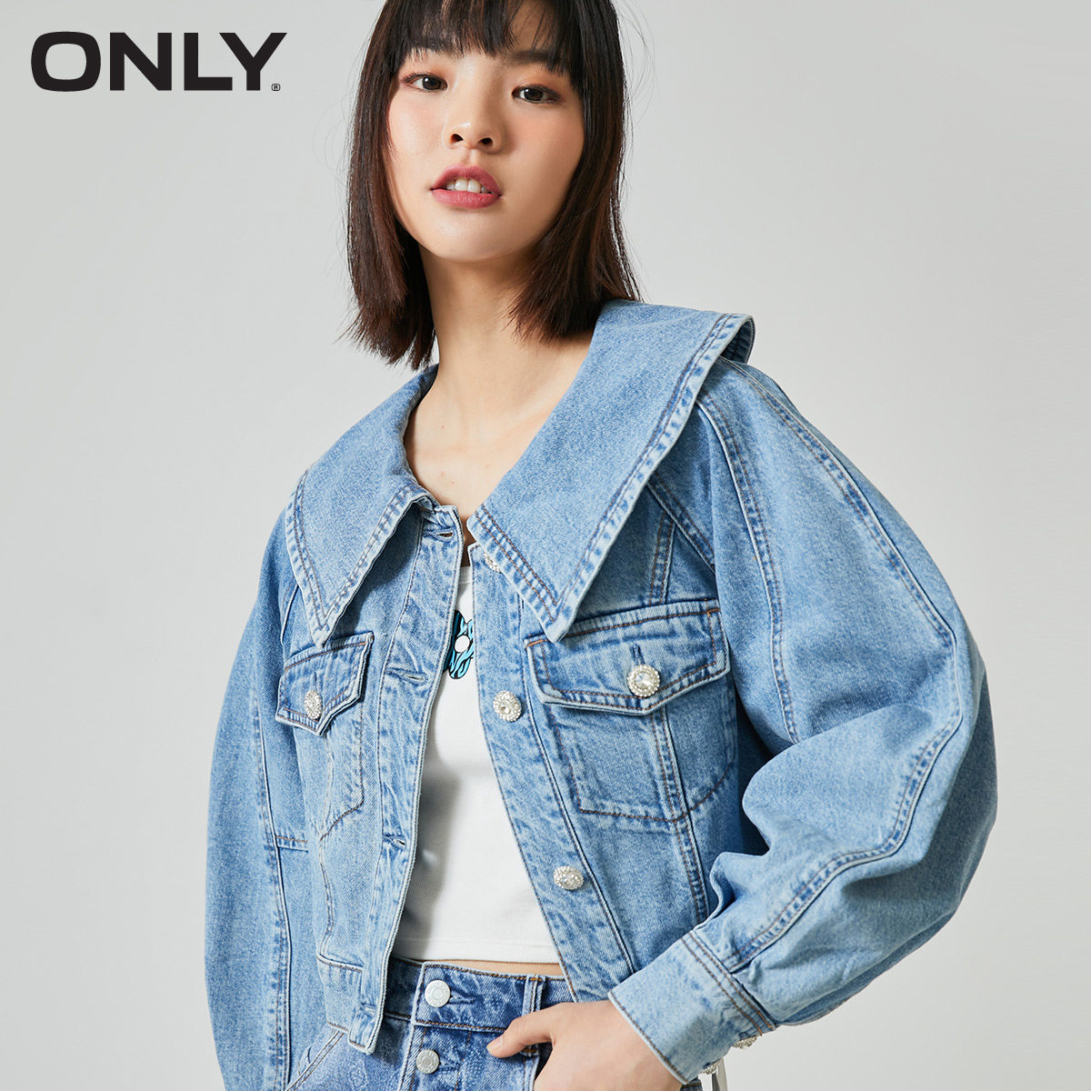 only2021冬季新款气质娃娃领风衣 ONLYoutlets店短外套