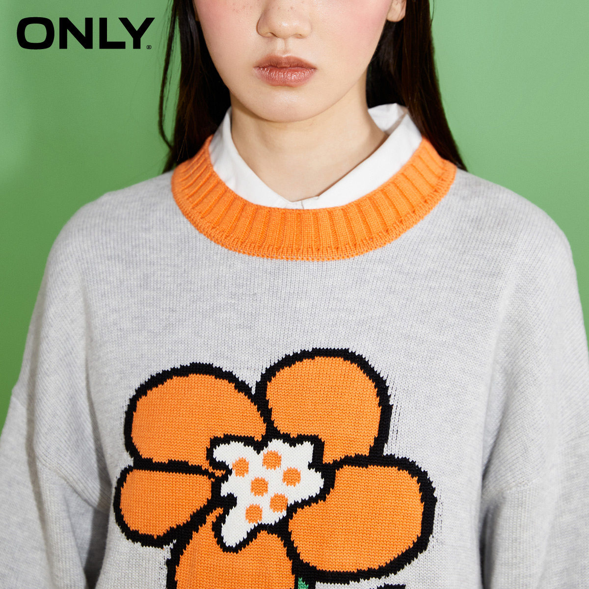 only奥莱春季新款甜酷花朵针织衫 ONLYoutlets店毛针织衫