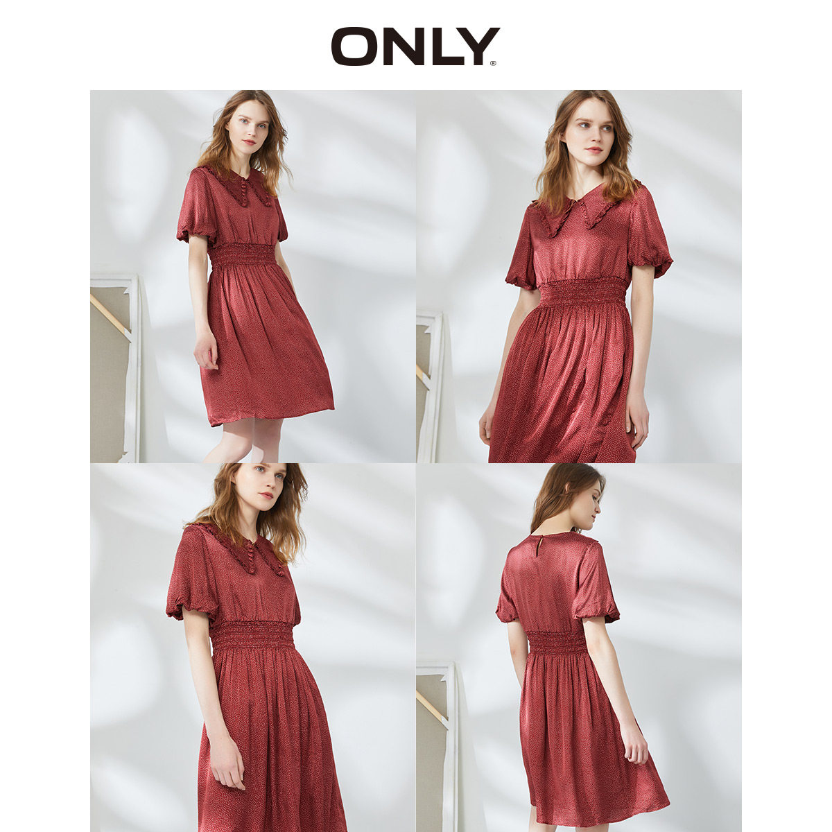 only奥莱春季娃娃领泡泡袖连衣裙 ONLYoutlets店连衣裙