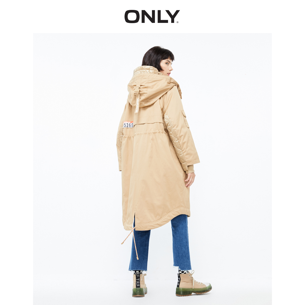 only奥莱纯色工装假两件女加厚棉服 ONLYoutlets店棉衣/棉服