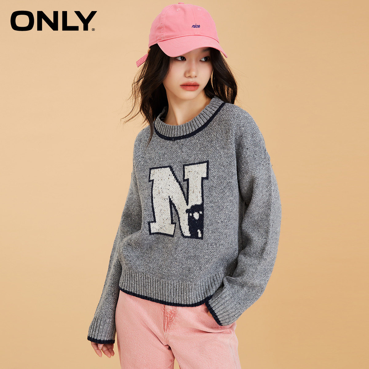 only奥莱春季新款花纱线落肩针织衫 ONLYoutlets店毛针织衫