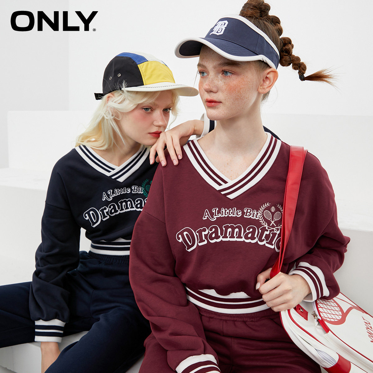 only奥莱春季新款校园复古v领卫衣 ONLYoutlets店卫衣/绒衫