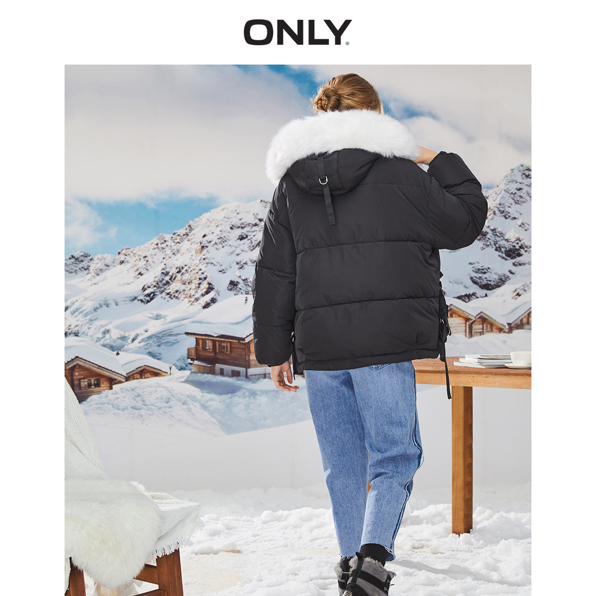 only秋季新款洋气可拆卸毛领棉服 ONLYoutlets店棉衣/棉服