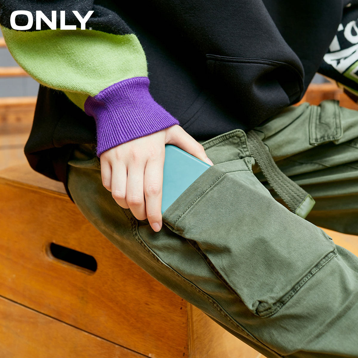 only奥莱复古工装风宽松直筒休闲裤 ONLYoutlets店休闲裤