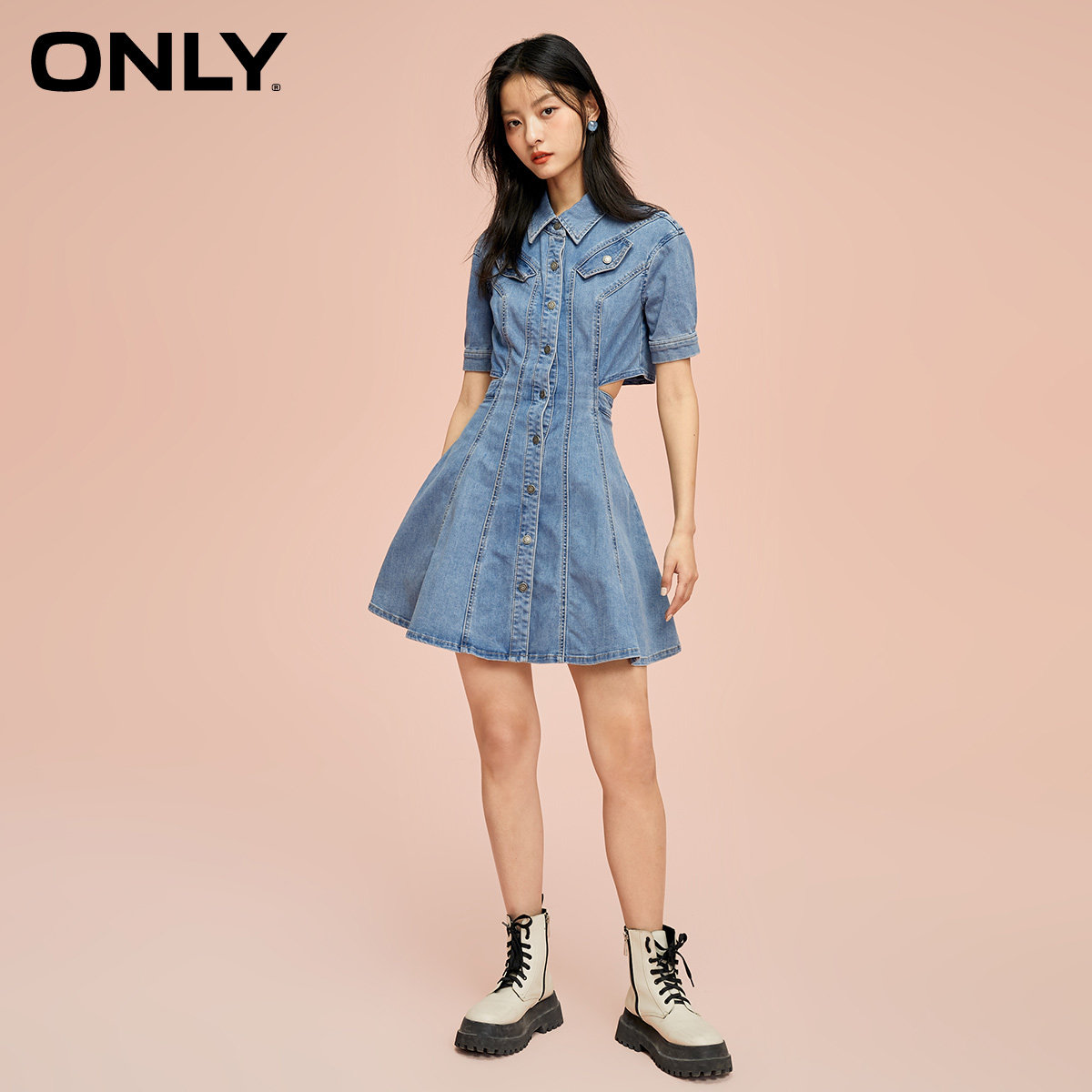 only春季高腰潮流纽扣显瘦连衣裙 ONLYoutlets店连衣裙
