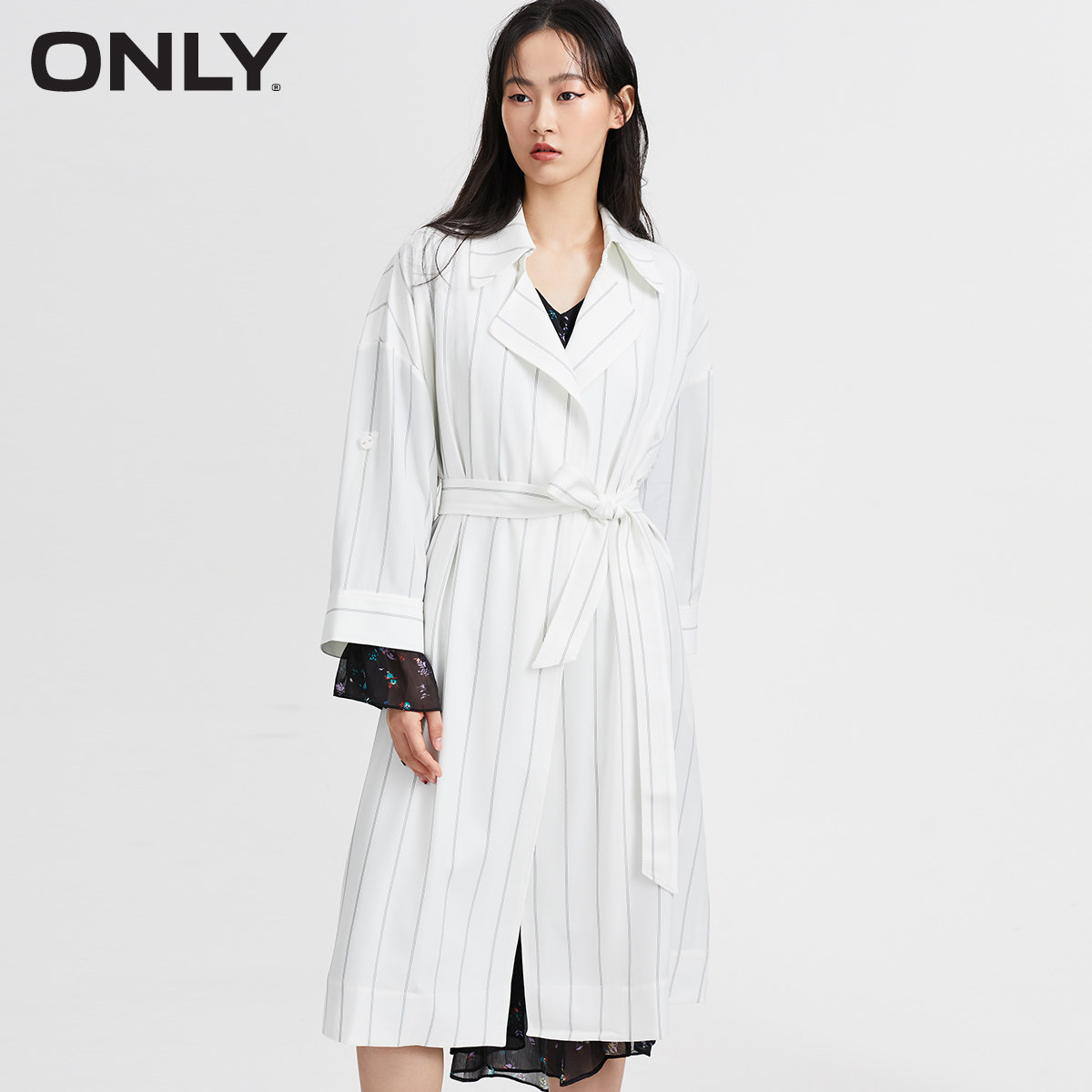 only2020条纹气质简约收腰薄长款女 ONLYoutlets店风衣
