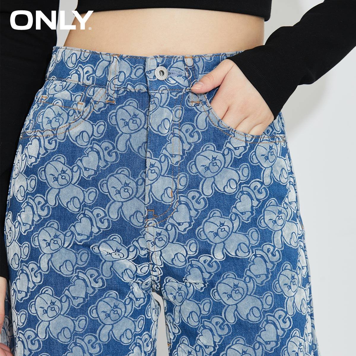 only奥莱春季新款设计感植绒牛仔裤 ONLYoutlets店牛仔裤