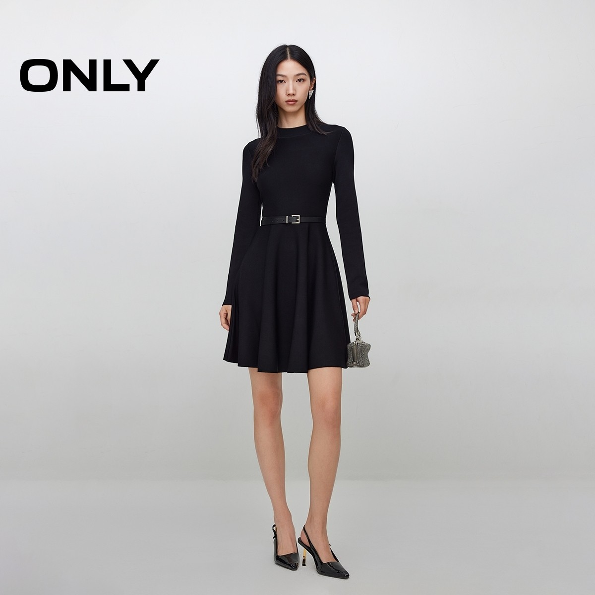 ONLY2025秋冬新款圆领针织立裁设计纯色长袖小黑裙短裙连衣裙女,淘宝优惠券,粉丝福利购,淘宝优惠卷