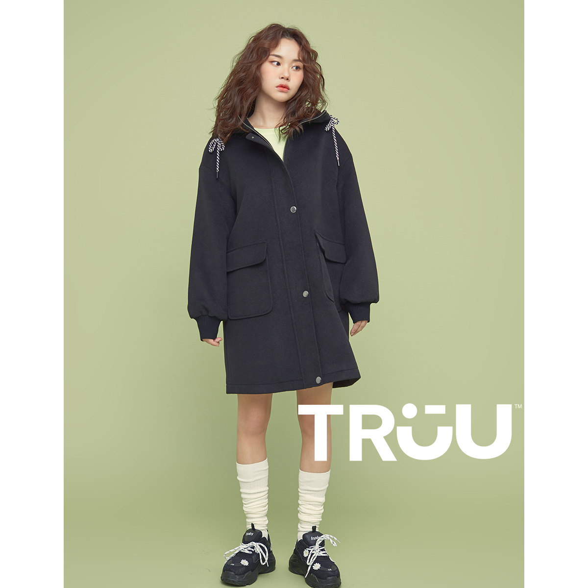 truu秋季新款刺绣宽松中长款毛呢 ONLYoutlets店毛呢外套