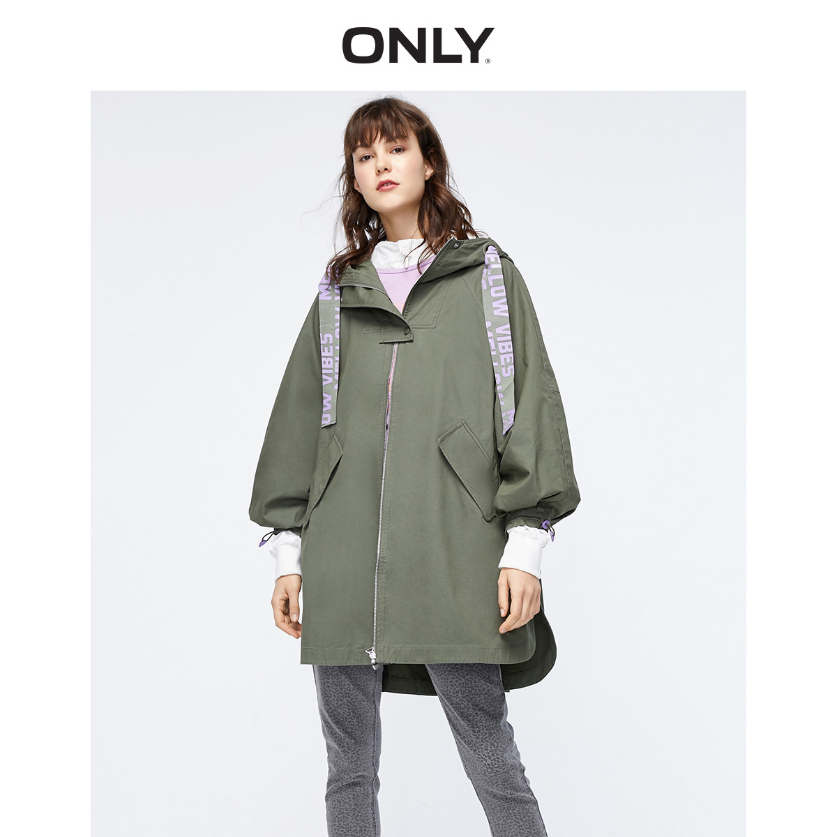 only奥莱秋季新款连帽宽松运动风衣 ONLYoutlets店风衣