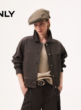 ONLY粗花呢平顶贝雷帽