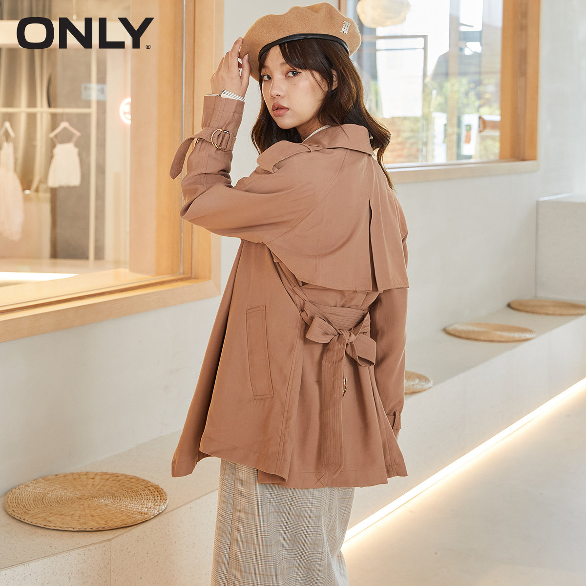 only三公里生活圈洋气宽松女风衣 ONLYoutlets店风衣