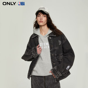 【ONLY奥莱】秋季NBA联名水洗翻领宽松牛仔短外套女