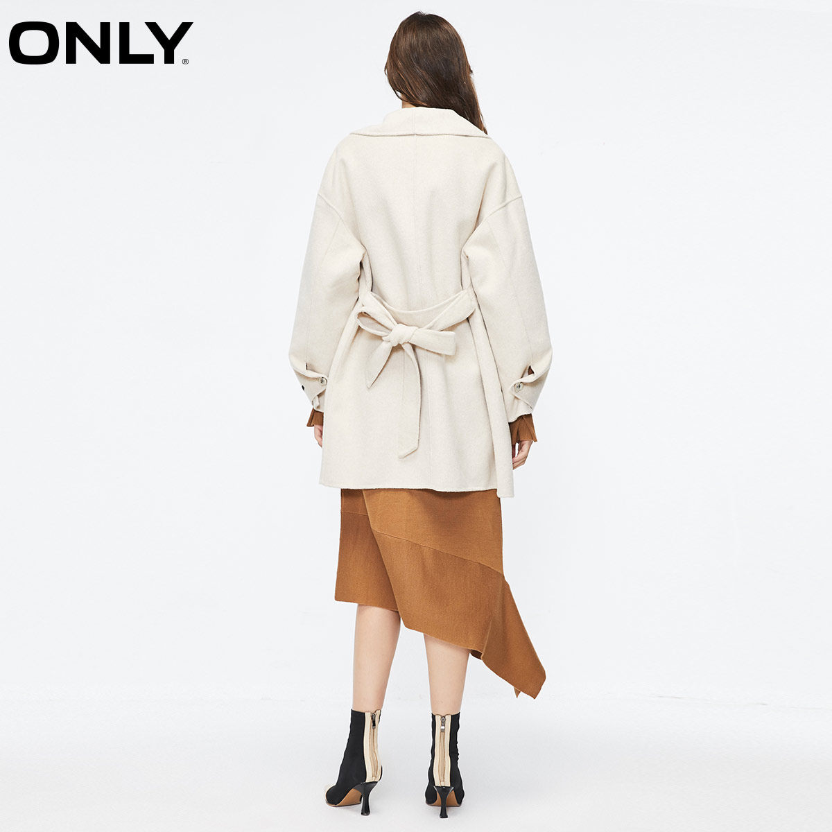 only奥莱气质柔软双面呢翻领系带女 ONLYoutlets店毛呢外套