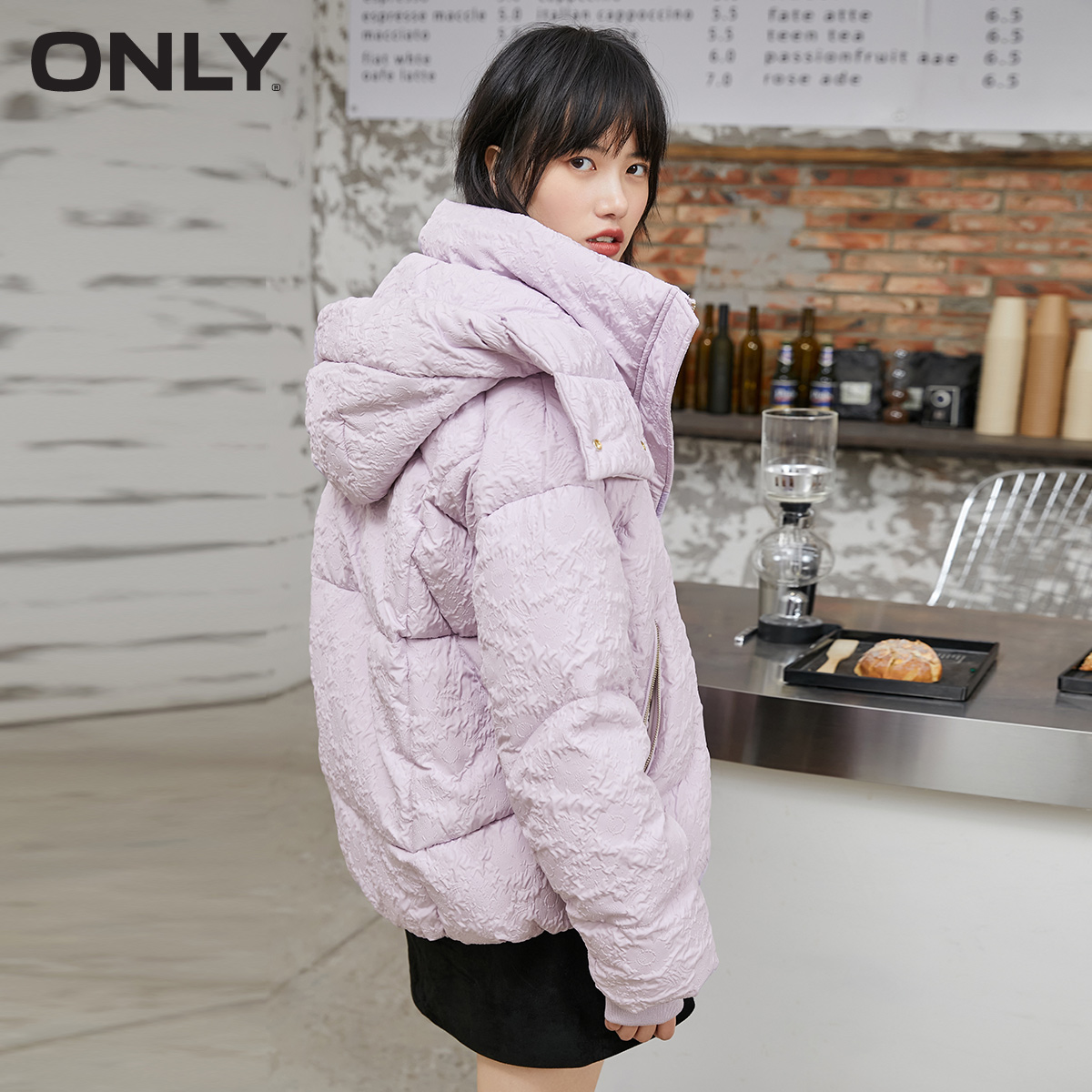only奥莱春季90绒高领连帽羽绒服 ONLYoutlets店羽绒服
