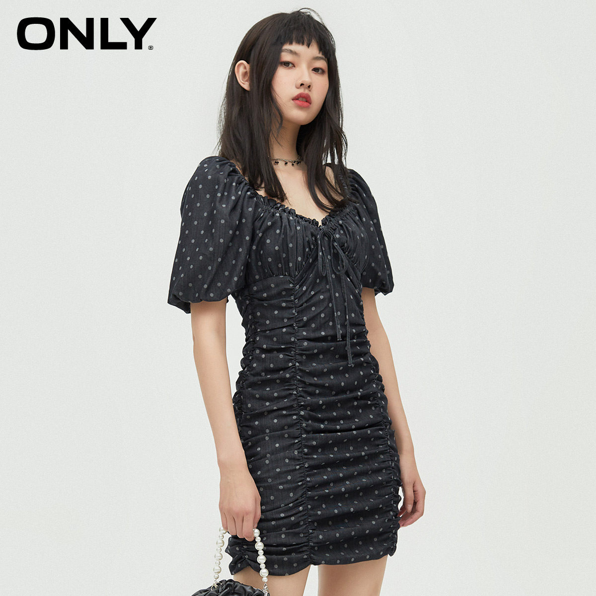 only奥莱春季新款方领泡泡袖连衣裙 ONLYoutlets店连衣裙