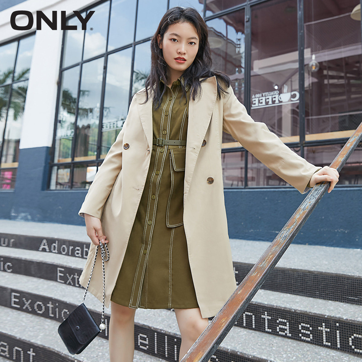 only夏季新款卡其色英伦风气质风衣 ONLYoutlets店风衣