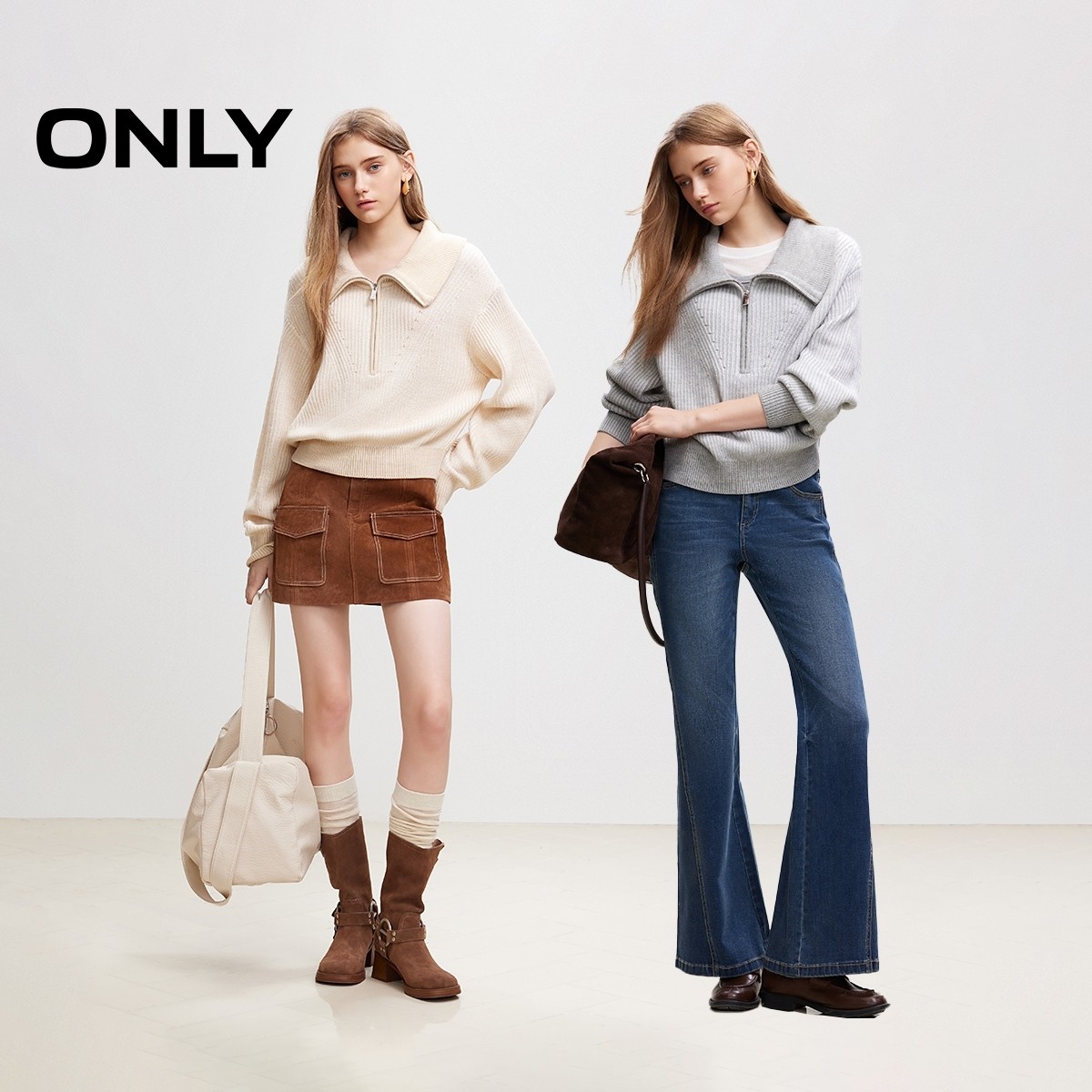 ONLY奥莱2025秋冬新款优雅淑女风含绵羊毛宽松翻领针织衫女,淘宝优惠券,粉丝福利购,淘宝优惠卷