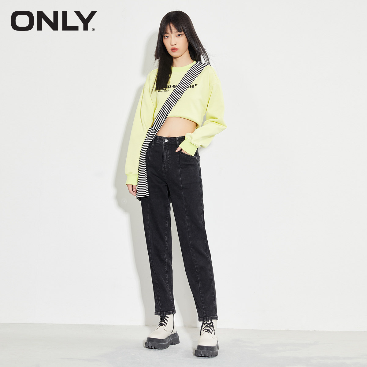 only奥莱春季加绒高腰哈伦牛仔裤 ONLYoutlets店牛仔裤