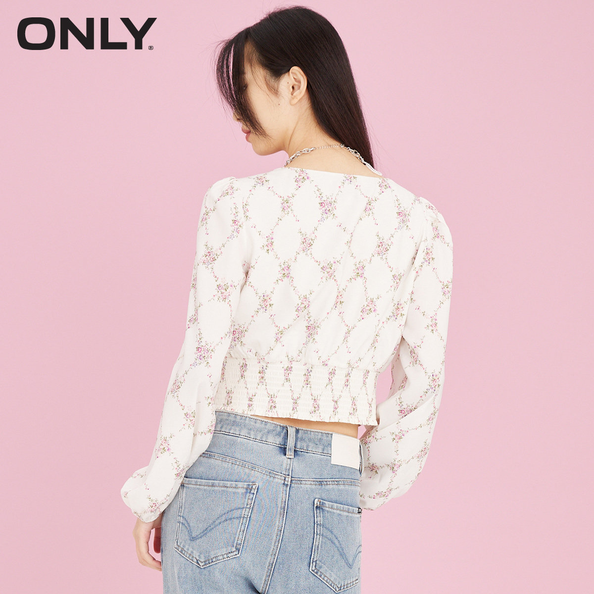 only奥莱春季新款短款修身雪纺衫 ONLYoutlets店蕾丝衫/雪纺衫