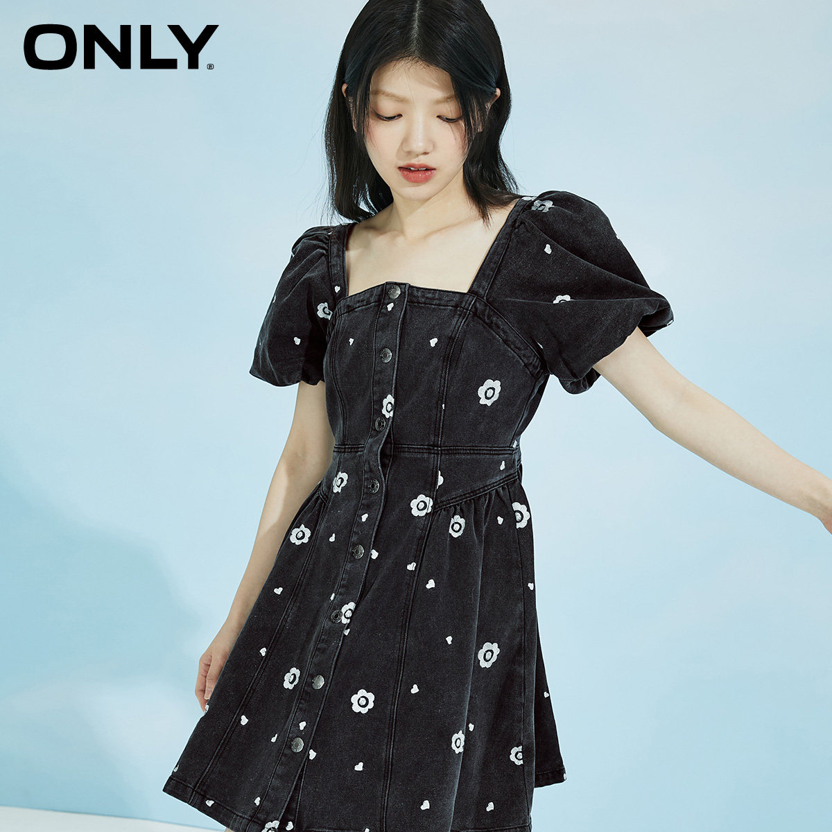 only奥莱春季新款法式方领连衣裙 ONLYoutlets店连衣裙