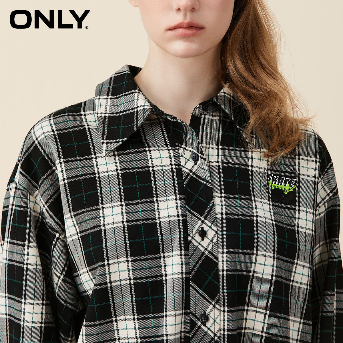 only奥莱2023春季新款百搭格纹衬衫 ONLYoutlets店衬衫