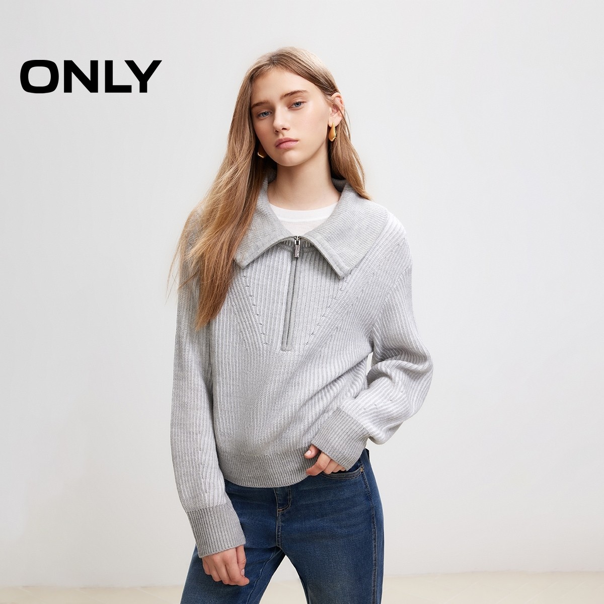 ONLY奥莱2025秋冬新款优雅淑女风含绵羊毛宽松翻领针织衫女,淘宝优惠券,粉丝福利购,淘宝优惠卷
