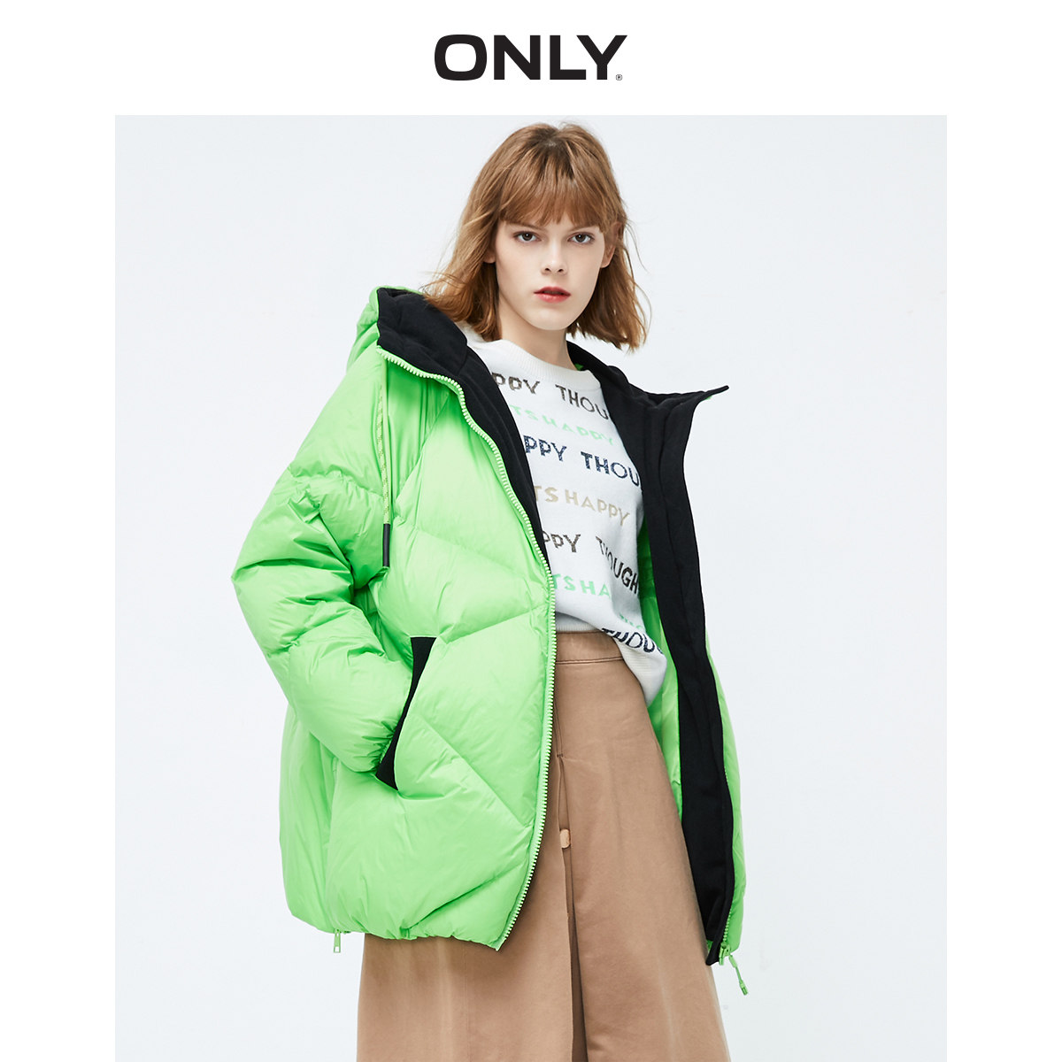 only奥莱秋季新款中长款开叉羽绒服 ONLYoutlets店羽绒服