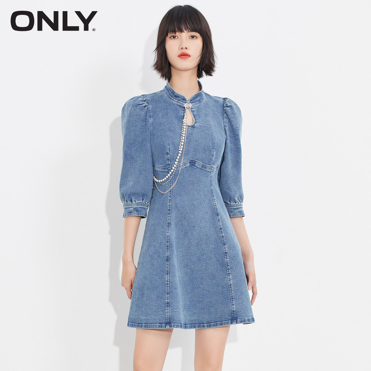 only奥莱春季a字显瘦领口连衣裙 ONLYoutlets店连衣裙