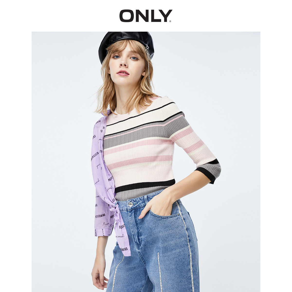 only奥莱清仓秋季新款撞色薄针织衫 ONLYoutlets店毛针织衫